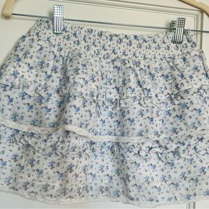 Loveshackfancy Billie Ruffle Skirt in blue floral Girls Size 12